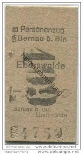 Deutschland - Fahrkarte - Personenzug - Bernau bei Berlin Eberswalde 1947