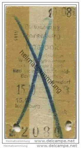 Merseburg Rostock - Vorderseite durchgestrichen - Stempel auf der Rückseite ""Als Ausweis belassen Bahnhof Merseburg"" 1