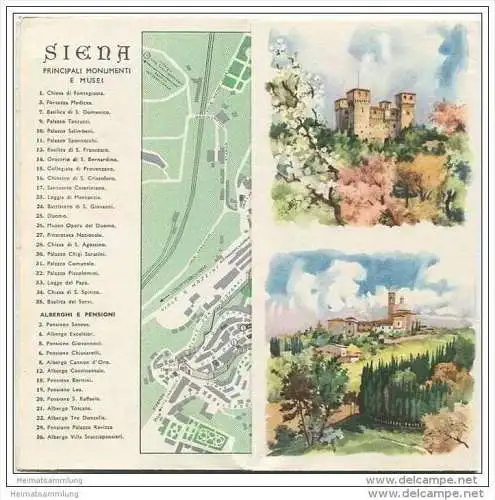 Siena 50er Jahre - Faltblatt mit 23 Abbildungen teilweise illustriert A. Pezzini und G. Frattini