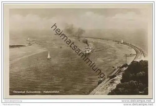 Ostseebad Swinemünde - Hafeneinfahrt - Foto-AK 30er Jahre