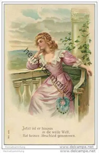 Frau träumend auf dem Balkon - Prägedruck
