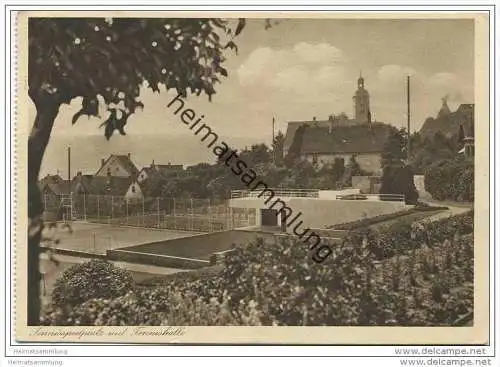 Gundelsheim - Kuranstalt Schloss Hornegg - Tennisspielplatz mit Tennishalle - AK-Grossformat