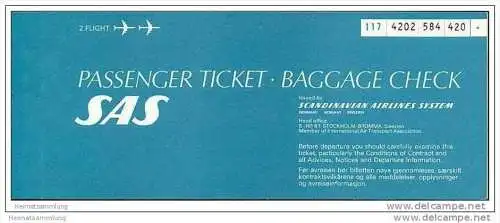 SAS - Scandinavian Airlines System 1978 - Tokyo Zurich