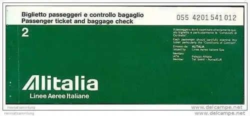 Alitalia - Linee Aeree Ilaliane 1977 - Johannesburg Rome Zurich