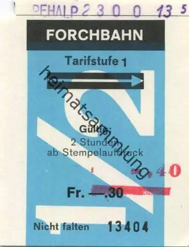 Schweiz - Forchbahn - Fahrschein Tarifstufe 1