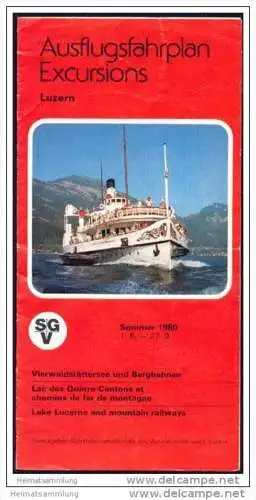Luzern - Ausflugsfahrplan 1980 - Vierwaldstättersee und Bergbahnen - Faltblatt