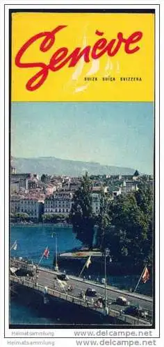 Geneve - Genf 50er Jahre - Faltblatt mi 19 Abbildungen - Stadtplan
