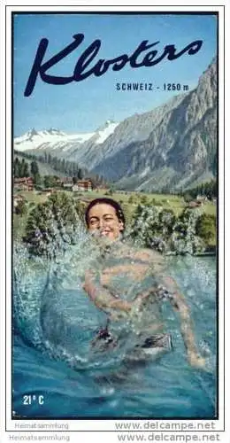 Klosters 1957 - Faltblatt mit 10 Abbildungen - Hotel-Führer und Lageplan