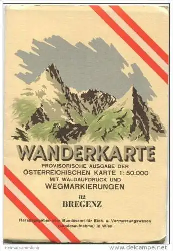 82 Bregenz 1955 - Wanderkarte mit Umschlag - Provisorische Ausgabe der Österreichischen Karte 1:50.000 - Herausgegeben v