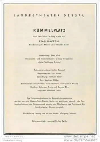 Landestheater Dessau - Spielzeit 1962 Nummer 2 - Rummelplatz von Evan Maccoll - Ewald Zischka - Peter Kühle