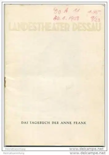 Landestheater Dessau - Spielzeit 1957/58 Nummer 5 - Das Tagebuch der Anne Frank von Frances Goodrich und Albert Hackett