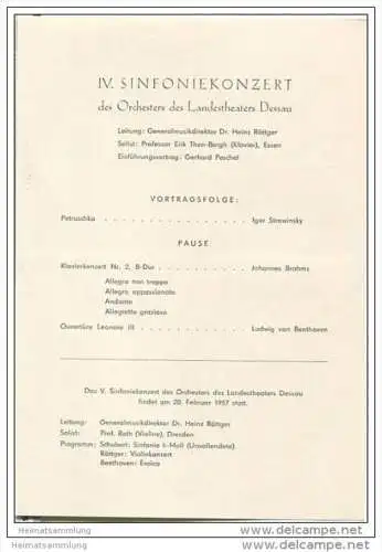 Landestheater Dessau - Spielzeit 1956/57 Nummer 20 - IV. Sinfoniekonzert - Professor Erik Then-Bergh - Gerhard Peschel