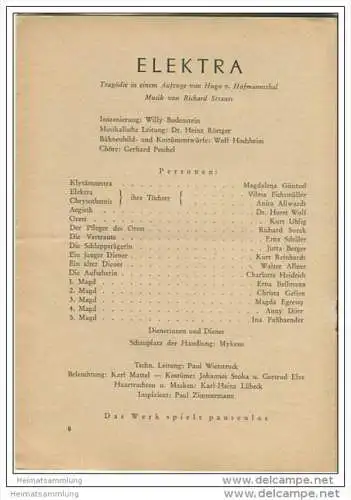 Landestheater Dessau - Spielzeit 1955/56 Nummer 14 - Elektra von Richard Strauss - Magdalena Güntzel - Vilma Fichtmüller