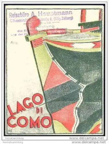 Lago di Como 1932 - Faltblatt mit einer Reliefkarte - Hotelverzeichnis