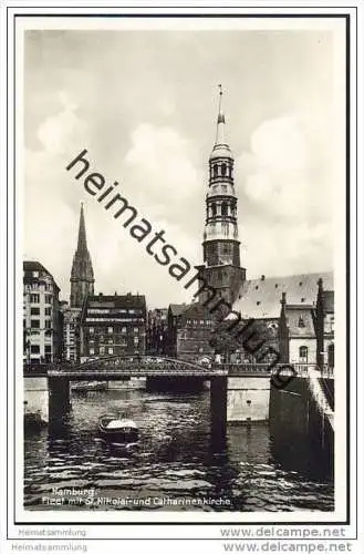 Hamburg - Fleet - Nikolaikirche - Catharinenkirche - Foto-AK 30er Jahre