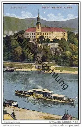 Tetschen - Decin - Schloss - Dampfer auf der Elbe