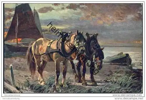 Pferde am Strand - Künstlerkarte 20er Jahre