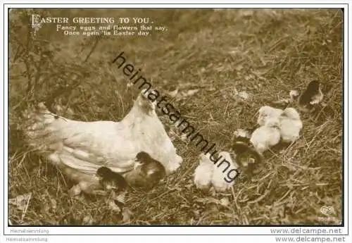 Easter greeting to you - Ostergrüsse - Henne mit Küken - Foto-AK