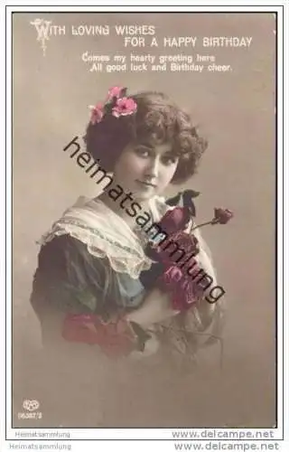 Geburtstagskarte - Frau mit Rosen - coloriert - Foto-AK