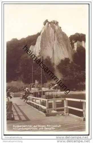 Stubbenkammer auf Rügen - Königsstuhl mit Landungsbrücke und Dampfer - Foto-AK