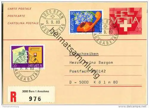 Postkarte 40 Cts Schweizerkreuz - Ersttagsstempel - Einschreiben Ausland