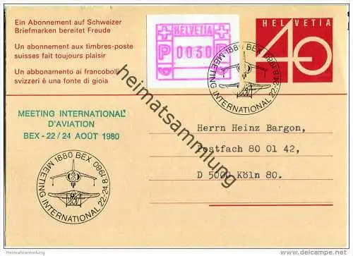 Postkarte 40 Cts Grosse Ziffer - Sonderstempel Meeting International D'Avitation Bex 22 / 24 Aout 1980