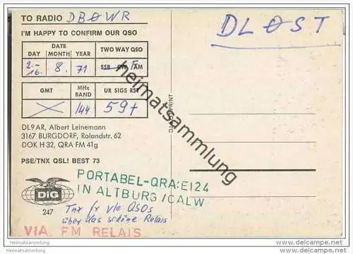QSL - Funkkarte - DL9AR - Burgdorf - 1971