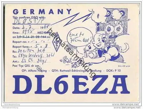 QSL - Funkkarte - DL6EZA - Rottweil-Schörzingen - 1960