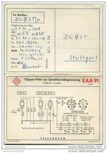 QSL - Funkkarte - DL1LS - Heidelberg - 1960 - Doppelkarte - Telefunken - Clipper-Filter - Zwillings-Diode