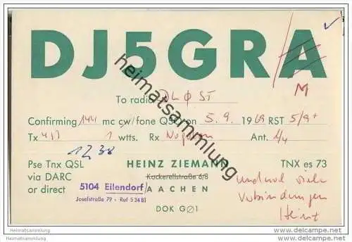 QSL - Funkkarte - DJ5GRM - Eilendorf - 1969