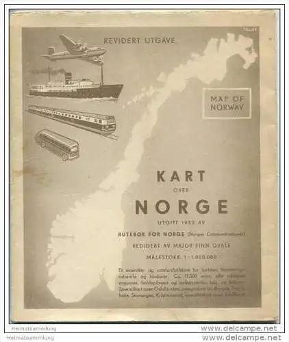 Norwegen 1952 - Rutebok for Norge - Massstab 1:1.000.000 - 76cm x 88cm