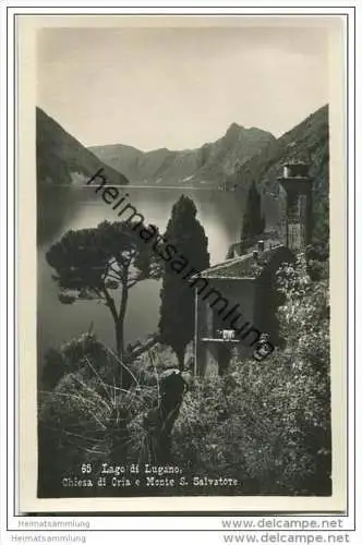 Lago di Lugano - Chiesa di Cria e Monte S. Salvatore - Foto-AK 20er Jahre