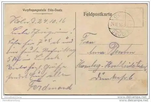 Cöln am Rhein - Leystapel - Verpflegungsstelle Cöln-Deutz - Feldpostkarte