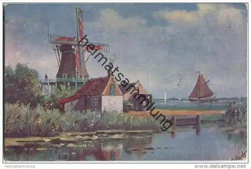 Windmühle - Künstlerkarte - Zensurstempel Cleve