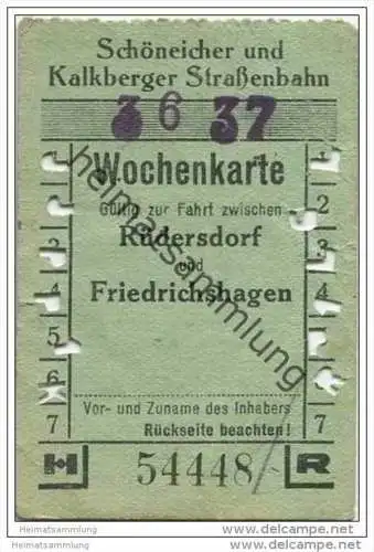 Schöneiche Kalkberge - Schöneicher und Kalkberger Strassenbahn - Wochenkarte - zwischen Rüdersdorf und Friedrichshagen