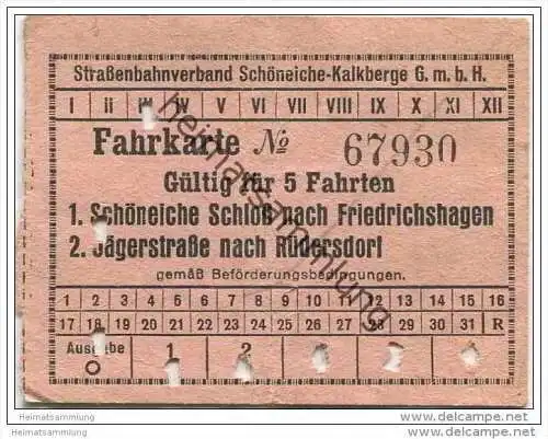 Schöneiche Kalkberge - Strassenbahnverband Schöneiche-Kalkberge GmbH - Fahrkarte für 5 Fahrten