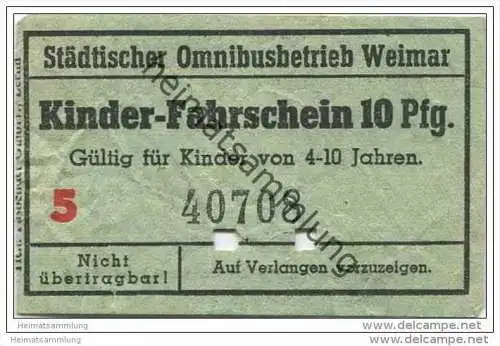Fahrkarte - Weimar - Städtischer Omnibusbetrieb Weimar - Kinder-Fahrschein 10Pfg.