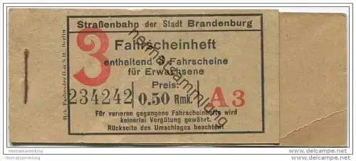 Fahrkarte - leeres Fahrscheinheft - Strassenbahn der Stadt Brandenburg - Fahrscheine 0.50Rmk.