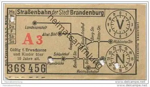 Fahrkarte - Stadt Brandenburg - Strassenbahn der Stadt Brandenburg - Fahrschein