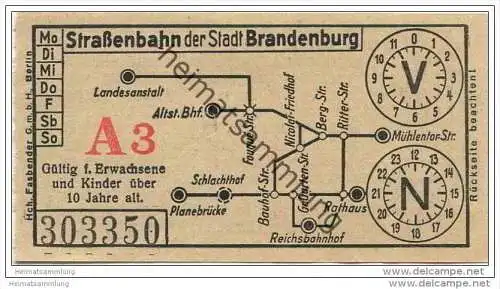 Fahrkarte - Stadt Brandenburg - Strassenbahn der Stadt Brandenburg - Fahrschein