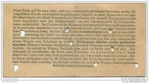 Fahrschein - Stadt Brandenburg - Strassenbahn der Stadt Brandenburg - Fahrkarte gültig für 3 Fahrten - RM 0.50