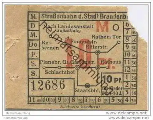 Fahrkarte - Stadt Brandenburg - Strassenbahn der Stadt Brandenburg - Fahrschein Kind 10Pf.
