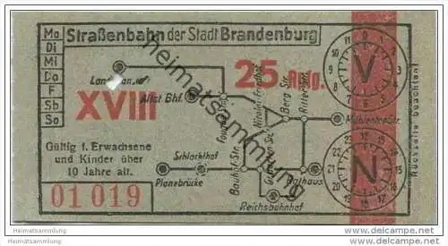 Stadt Brandenburg - Strassenbahn der Stadt Brandenburg - Fahrschein 25Rpfg.