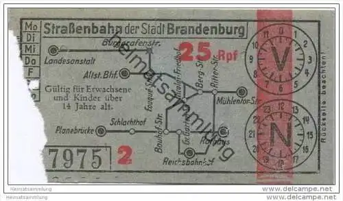 Stadt Brandenburg - Strassenbahn der Stadt Brandenburg - Fahrschein 25Rpf.