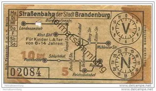 Fahrkarte - Stadt Brandenburg - Strassenbahn der Stadt Brandenburg - Fahrschein 10Rpf.