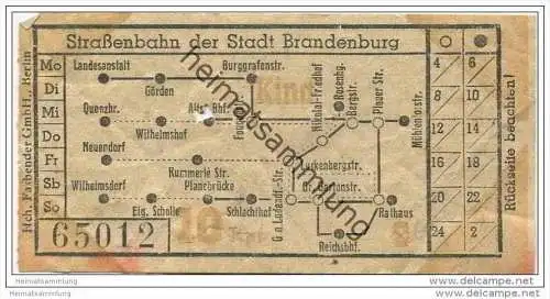 Fahrkarte - Stadt Brandenburg - Strassenbahn der Stadt Brandenburg - Fahrschein Kind 10Rpf.