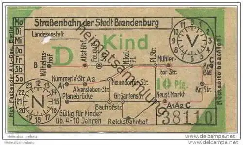 Fahrkarte - Stadt Brandenburg - Strassenbahn der Stadt Brandenburg - Fahrschein Kind 10Pfg.