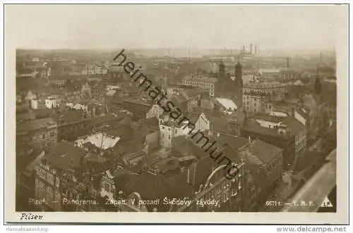 Pilsen - Plzen - Panorama - Západ. V pozadi Skodovy zavody - Foto-AK 1926