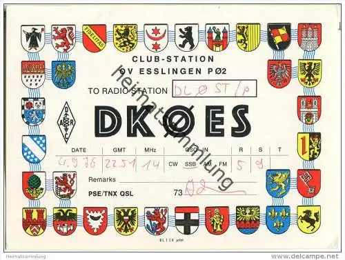 QSL - QTH - Funkkarte - DK0ES - Esslingen - 1976