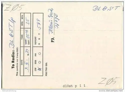 QSL - QTH - Funkkarte - DL0VL - Fulda - 1974